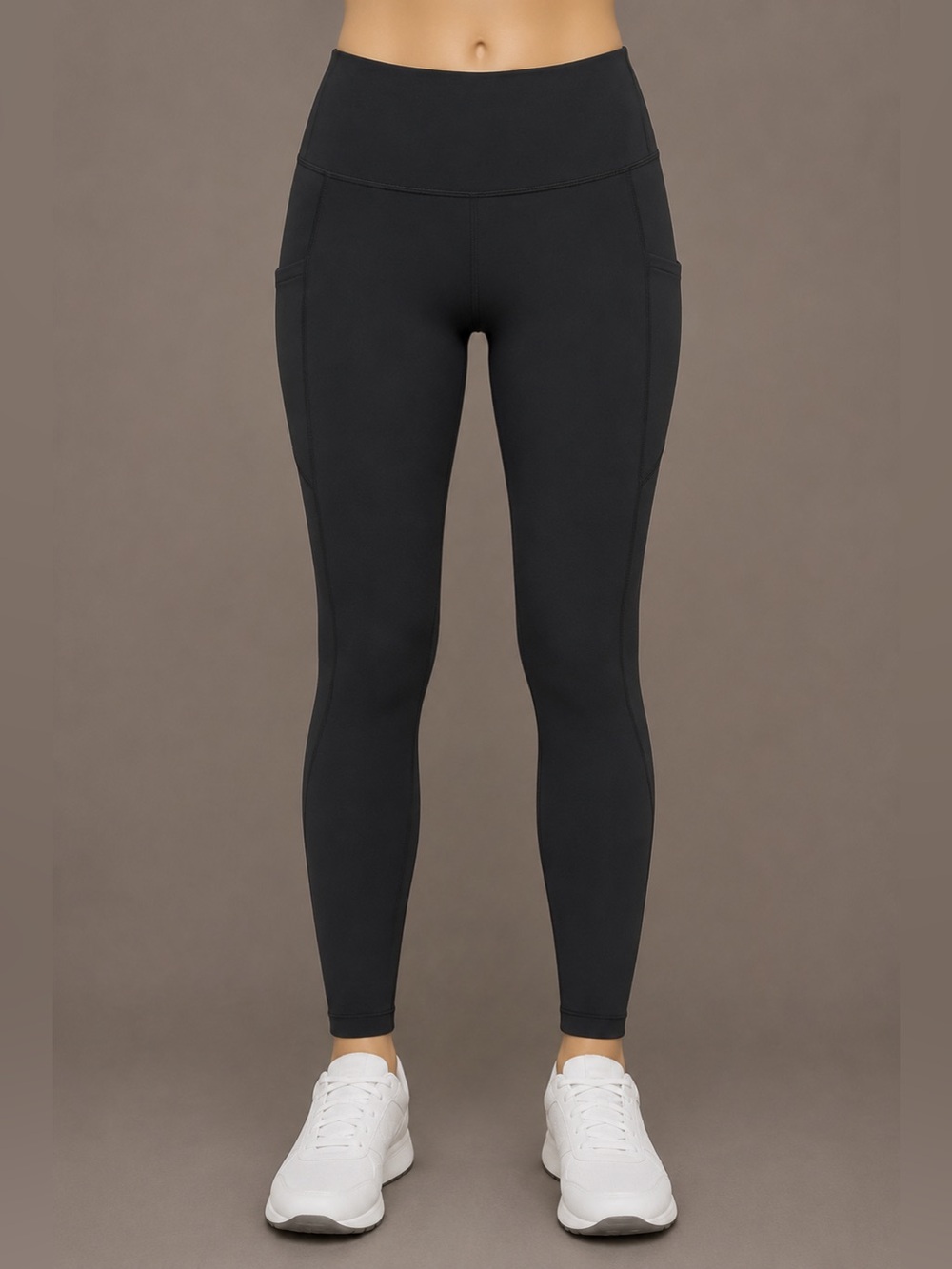 Athleta Interval Stash 7/8 Leggings Black Side Pockets Size S